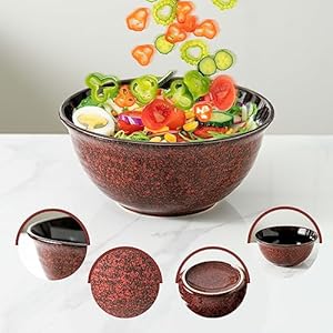 Hasense Ceramic Mixing Bowls, Large Serving Dishes Set of 3 for Cooking, Baking, Prepping, Porcelain Nesting Bowls for Salads, Fruit, Popcorn, Cereal, 2.1/1.0/0.5 Qt, Dishwasher & Microwave Safe, Red Hasense Ceramic Mixing Bowls Large Serving Dishes Set of 3 for Cooking Baking Prepping Porcelain Nesting Bowls for Salads Fruit Popcorn Cereal 211005 Qt Dishwasher Microwave Safe Red
