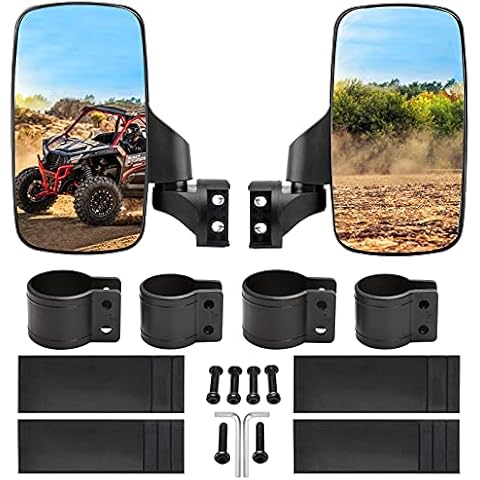 BETOOLL Upgraded Adjustable Pair UTV Side Mirror Set 1.75 or 2inch Roll Bar Cage, Universal UTV Side View Mirrors High Impact(Pack of 2) Cover