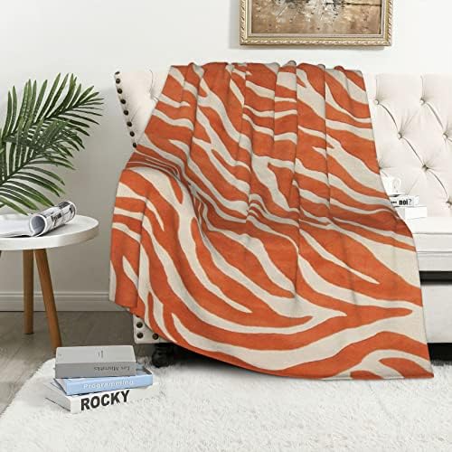 Flannel Fleece Throw Blanket for Couch Orange Zebra Print Cozy Comfy Super Soft Fluffy Plush Animal Skin Pattern Blanket Blanket for Bed Sofa 60x40inches (Orange Zebra Print)