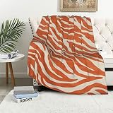 Flannel Fleece Throw Blanket for Couch Orange Zebra Print Cozy Comfy Super Soft Fluffy Plush Animal