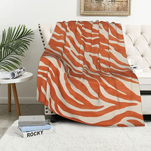 Flannel Fleece Throw Blanket For Couch Orange Zebra Print Cozy Comfy Super Soft Fluffy Plush Animal Skin Pattern Blanket Blanket For Bed Sofa 60X40Inches (Orange Zebra Print) #TOP2