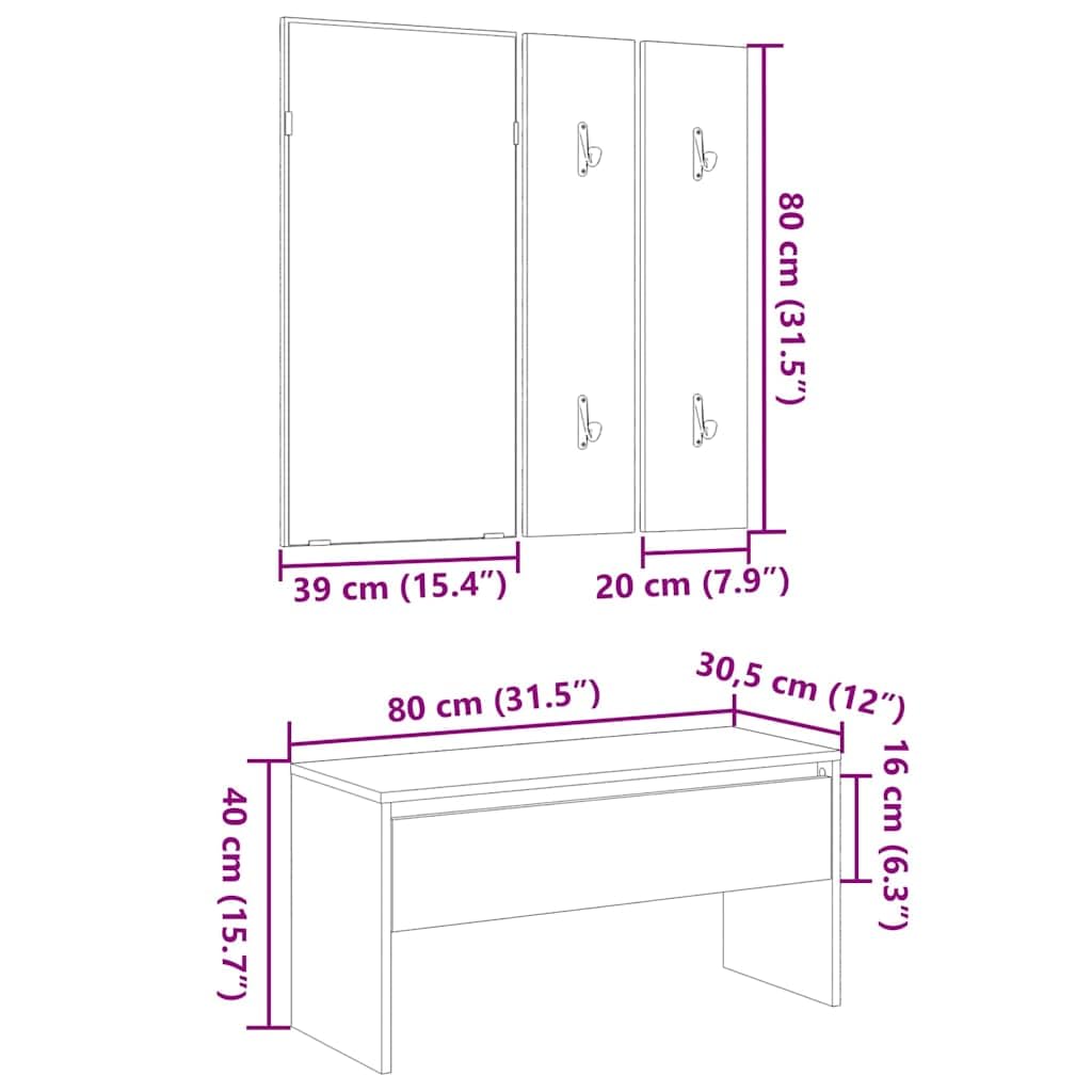 vidaXL Zestaw mebli do przedpokoju 4 szt. Czarny Dąb 80 x 30,5 x 40 cm