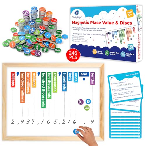 246 PCS Display Magnetic Place Value & Discs Set - Place Value Manipulatives Magnets Magnetic Place Value Disks Chips Magnetic Base 10 Magnetic Math Base Ten Manipulatives - Simply Magic