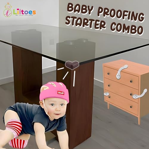 Image of Baby Safety Products Combo | LILTOES Baby Head Protector + Edge Guard + Cabinet Lock + Kneepad for Safety of Kids 6M to 3 Years | Baby Safety Helmet with Corner Guard Protection (Pink+Corner+Cabinet+Kneepad)