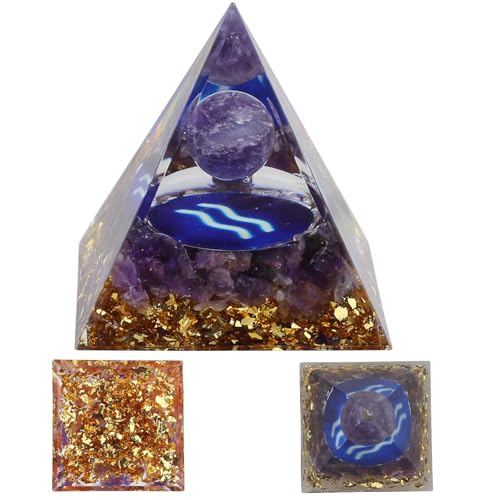 Pirámide de Orgón de Cristal para 12 Signos del Zodíaco, Pirámide de Energía de Chakra de 5cm, Cuarzo de Cristal Curación Chakra Reiki Meditación, Regalo de Decoración del Hogar (Acuario)