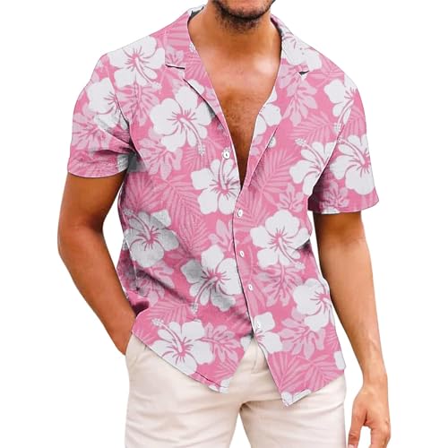 HAOLEI Hawaiian Shirts for Men, Mens Summer Hawaiian Shirts Floral Print Casual Short Sleeve Shirts Turn-Down Collar Button Down Tops Regular Fit Tropical Holiday Beach Shirts S-3XL