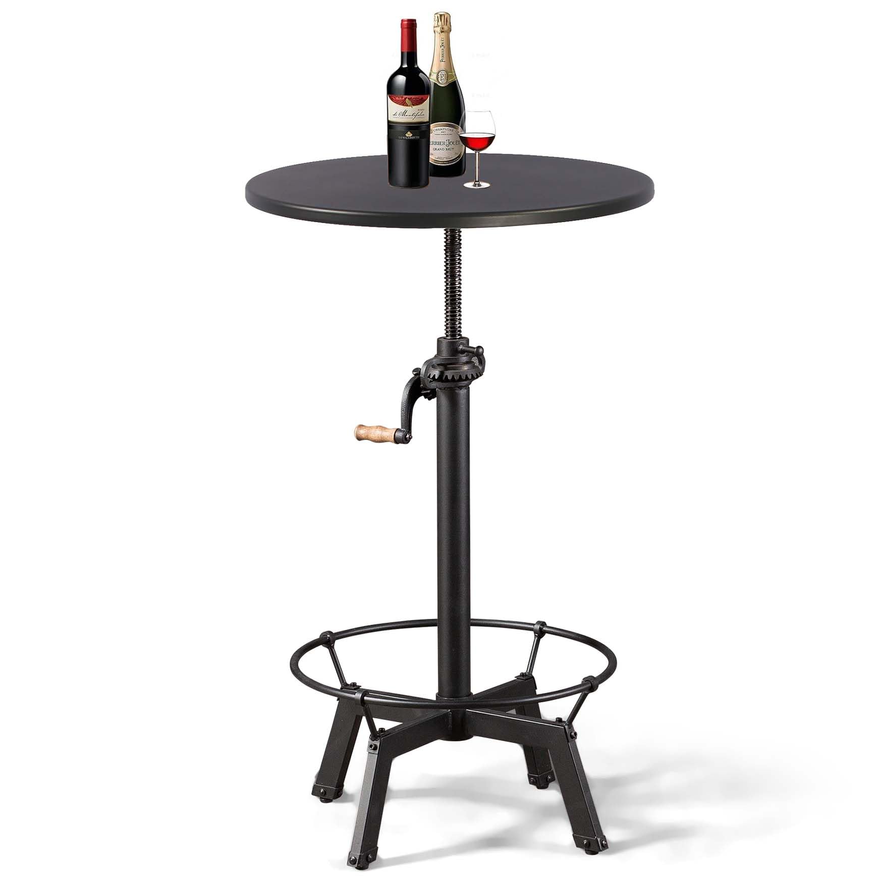 LOKKHAN Industrial Bar Table-33.5-39.4 Inch Tall-Adjustable Bar Height Pub Table-23.7 Inch Swivel Round Metal Top-Easily Adjusts by Crank Handle, Black