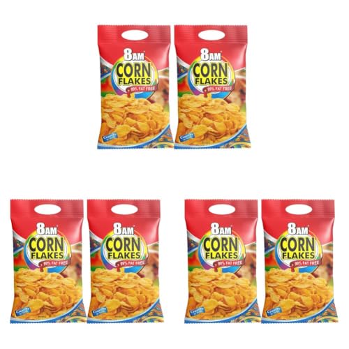 Image of 8AM Corn Flakes 500 Gram (Pack Of 6), 92% Corn, 99% Fat Free, No Cholesterol, Trans Fat, Artificial Additives, Vitamins B1, B2, B3, B6, B9, Iron, Calcium, Crunchy & Nutritious Cereal