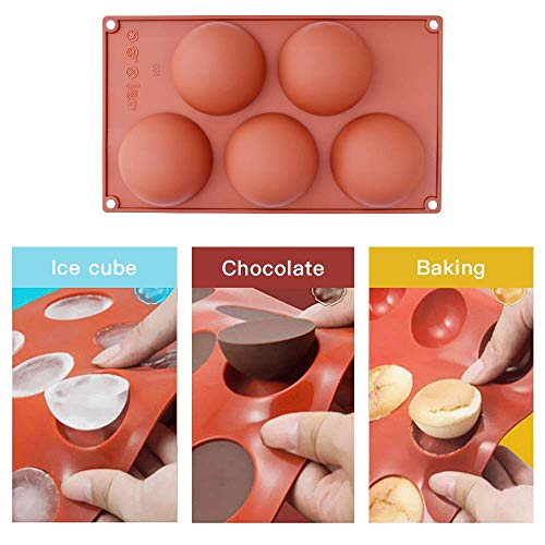 image for homEdge Extra Large 5-Cavity Semi Sphere Silicone Mold, 3 Packs Baking