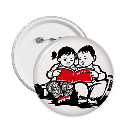 Badge bouton patriotisme Chine en lot de 5 broches rondes XL multicolores pour vêtement