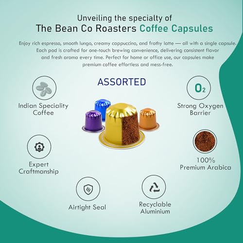 Image of THE BEAN CO Roasters Coffee Capsule Machine with 40 Coffee Pods Assorted- 19 Bar Espresso Coffee Machine for Home | Nespresso Compatible | Compact Design| White