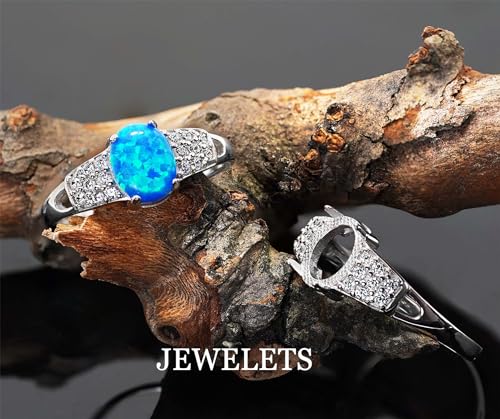 Silver Ring Blank 7x9mm Prong Setting Cubic Zirconia 19 Pcs Rhodium Plated Aesthetic Ring Base DIY2