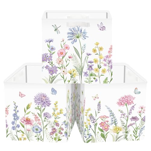 Boîtes de rangement jardin floral coffre à jouets fille papillon fleurs pastel