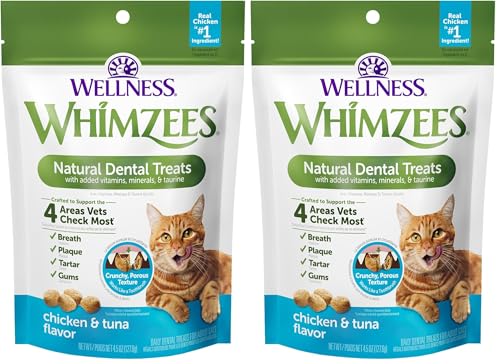 Image of Whimzees Wellness Cat Dental Treats, Natural Chews, Chicken and Tuna Flavor, (4.5 Ounce Bag) (Pack of 2)