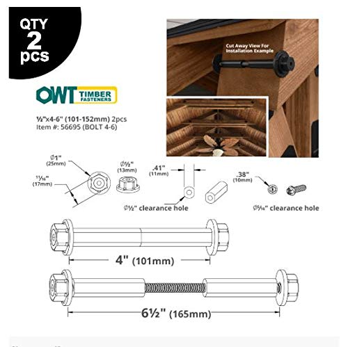 Image of OZCO Adjustable Timber Bolts 1 /2 inch x 4-6 inch Steel Powder Coated Black 2 Pieces 56695