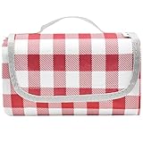 Picknickdecke Rot Karo, Isoliert Strandmatte mit Henkel, Waschbar wasserdichte Stranddecke, Decke für Camping, Reise und Strand im Freien, Meisten 6 Personen, 200 x 150 cm