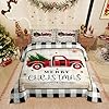 Homewish Xmas Truck Comforter Set Queen SizeBlack White Geometric Grid Bedding 3pcs for Kids Teens Adults Room DecorBrown Rustic Farmhouse Quilt Happy New Year Duvet Insert2 Pillowcases