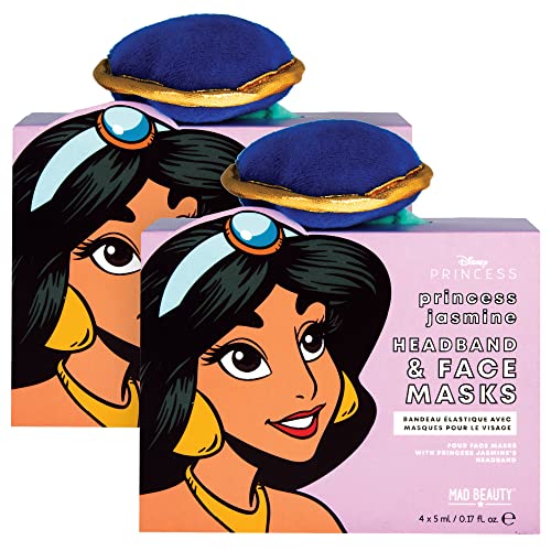 Mad Beauty Disney Princess 2 Pack Jasmine Headband & Face Masks Set | Pampering Skincare Royal Gift | Luxurious Skin Products for Girls, Women