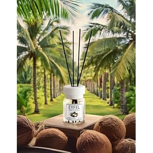 EYFEL Reed Diffusers for Home – Coconut Reed Diffuser Set 4.05 fl oz Oil Diffuser Sticks, Bathroom Diffuser, Bedroom Diffuser, Home Fragrances, Scented Sticks, Home Décor EYFEL Reed Diffusers for Home–Coconut Reed Diffuser Set 405 fl oz Oil Diffuser Sticks Bathroom Diffuser Bedroom Diffuser Home Fragrances Scented Sticks Home Decor