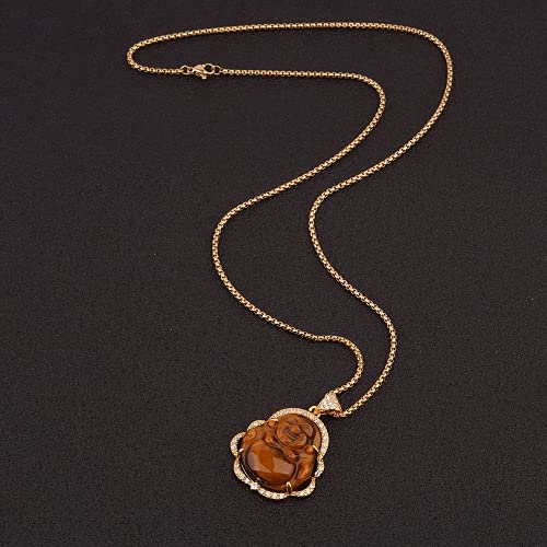 Image of ASGIFT Laughing Buddha Necklace Cubic Zirconia Green Jade Buddha Pendant with 18K Gold Plated Chain Lucky Buddha Necklace Jewelry Gift
