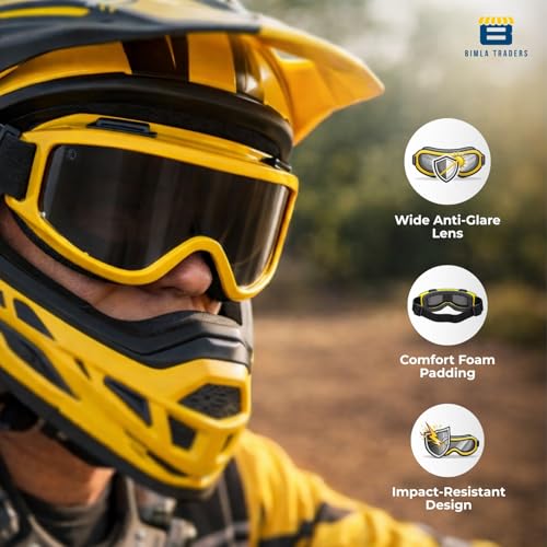 Image of Premium Adult Motocross Dirt Bike Racing, Cycling Goggles - Transparent Lens, Adjustable Strap with Extra Back Padding for Comfort