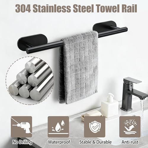 Porte-serviettes noir sans perçage en acier inox pour cuisine et bain - 3