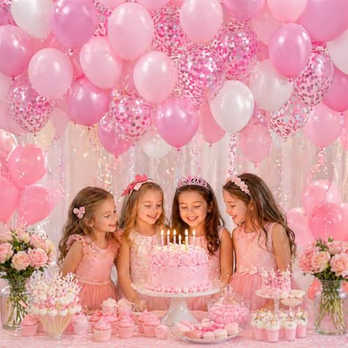 Image of Balloons Pink and White, 60 Packs 12 Inch Light Pink White Balloons with Confetti Balloons for Birthday Party Decorations Girl Women, Wedding, Christening Baby Shower Party, Bridal Shower