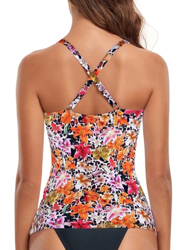 Image of RELELCIGA Women's Tankini Top V Neck Ruched Tummy Control Bathing Suit Top