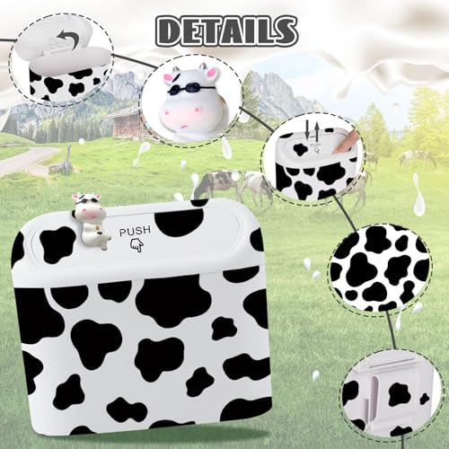 Image of SuperKaKa Car Cow Print Trash Can - White Garbage Organizer Holder with Black Trash Bag Rolls, Cute Automotive Dustbin for Most Cars Interior Accessories (1, White)