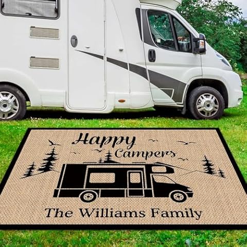 KafePross Custom RV Rug Happy Campers Outdoor Rug for Camping Trailer Decor 55 x 95 Inch RV Patio Mats, Floor Mat, Camping Rugs, RV-1 Cover