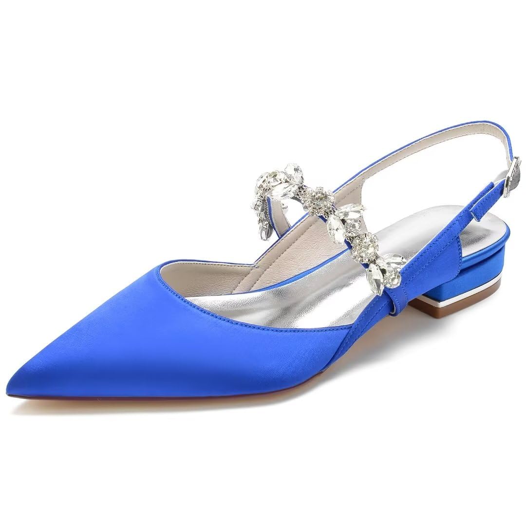 JOEupin Scarpe basse da donna a punta in cristallo da sposa in raso scarpe da sposa scarpe da sposa appartamenti da sera ballo di fine anno