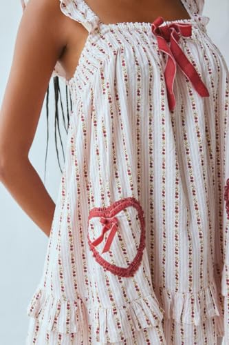 Image of Women Y2K Tie Shoulder Mini Dress Bow Babydoll Ruffle Short Dress Summer Boho Floral Flowy Beach Sundress