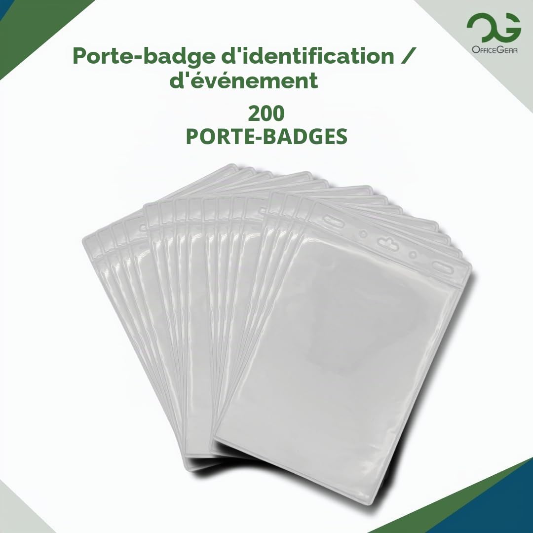 OfficeGear Lot de 200 porte-badges d'événement verticaux à suspendre - Taille A6 (4x6 in / 105 x 150 mm) - Ouverture sur le dessus pour cartes d'identité, passeports, badges visiteurs