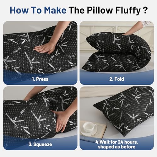 Full Body Pillow with Removable Pillowcase for Adults,(Memory Foam Filling)(Long Pillow for Side Sleepers) (Fluffy and Firm)(Adjustable Filling)(20×54 Inch,Black)
