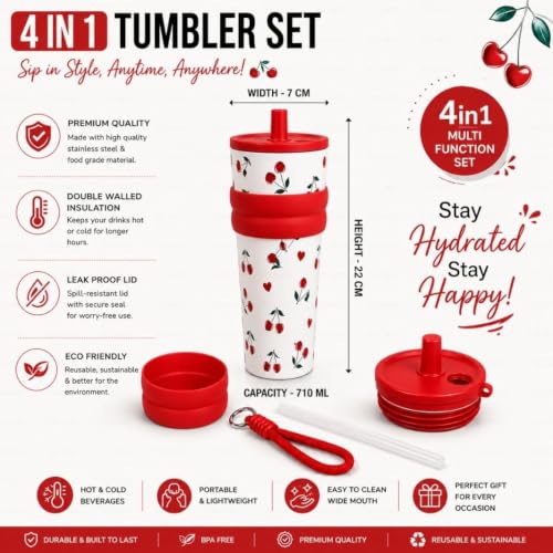 Image of STARFLYER Stylish Reusable Drinking Cup for Water, Juice & Cold Beverages | Portable Travel for Home, Office & Daily Use. (700ml-Red and White)