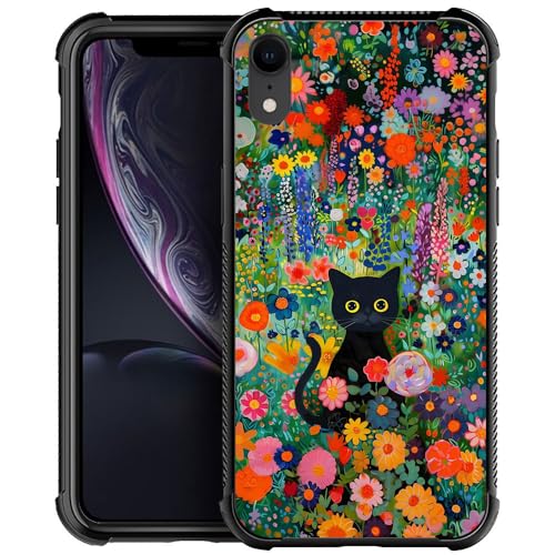 Coque iPhone XR chat noir fleurie pour protéger votre téléphone au quotidien