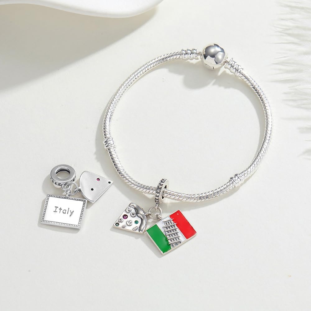 KEQ 925 Sterling Silver Charms for Bracelets and Necklace Travel Compass Bead london British Guards Dangle Pendants Round Paris Eiffel Tower 5A CZ Beads Christmas Graduation Gift for Daughter granddaughter Women