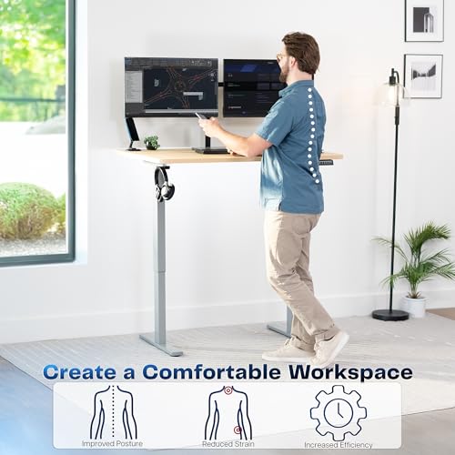 Image of VIVO Electric 48 x 30 in Standing Desk, Memory Height Adjustment, 1B Series, Holds 220 lbs, One-Piece Light Wood Top, Gray Frame, DESK-KIT-1G5C