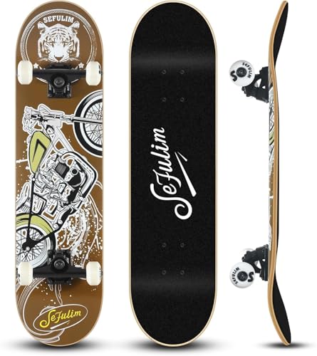 Image of 31 inchx8 inch Complete Skateboard Skull Skateboard for Extreme Sports and Outdoorsfor .Skateboards for Beginners &Pro