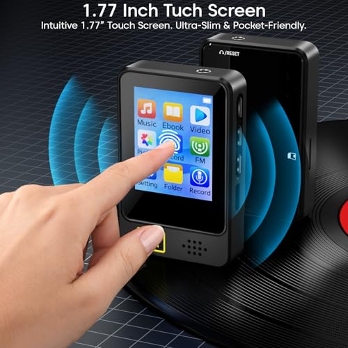 Image of Sounce 32GB Mini MP3 Music Player with Bluetooth 3.2, Touch Screen, Video Playback, Voice Recording, FM Radio & Built-in Speaker | Pocket-Sized Music Player Expandable Up to 128GB (Black)