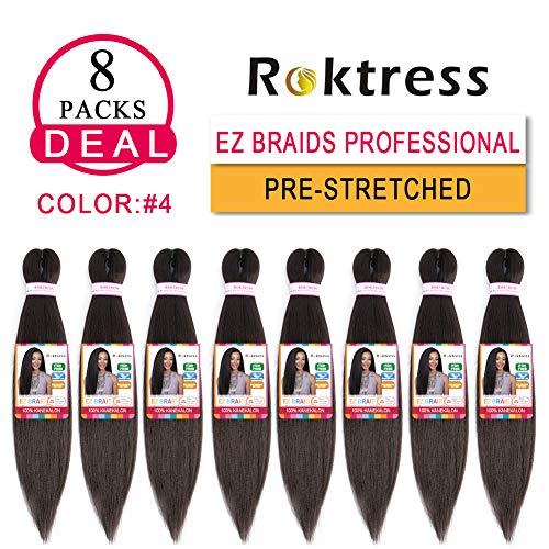 Pre Stretched Braiding Hair 8 Packs Yaki Texture Crochet Braiding Hair Extension Itch Free Hot Water Setting Low Tempreture Kanekalon Synthetic Fiber(18"8Pcs, 4# Brown color)