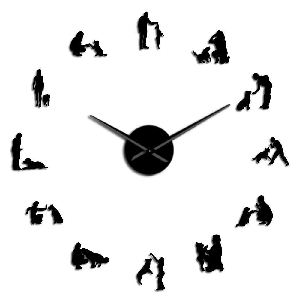 Horloge murale sans cadre chien pour habiller un grand mur vide 70cm