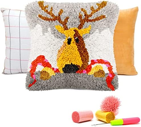 ROCKY&CHAO Latch Hook Kits Rug Making Canvas Kits for Adults Kids, DIY Cross Stitch Kit Carpet Making Cushion for Home Decor, Teddy Bear, 50 X 40cm (ZD-007)
