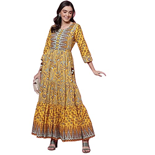 Image of BIBA Cotton Printed Flared Casual Dress