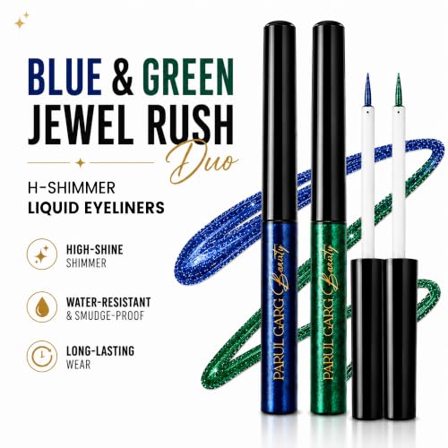 Image of Parul Garg Beauty PARIE Emerald Green & Sapphire Blue Shimmer Liquid Eyeliner Pack of 2| Waterproof, Long-Lasting & Quick-Drying | Precision Applicator | Enriched with Argan Oil | Intense Shimmer Finish | 3 ml