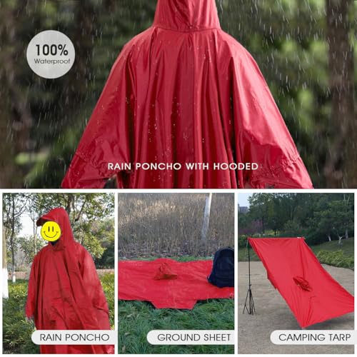 Cosmine Red Waterproof Hooded Rain Poncho with Pocket for Hiking and Camping - Image 5