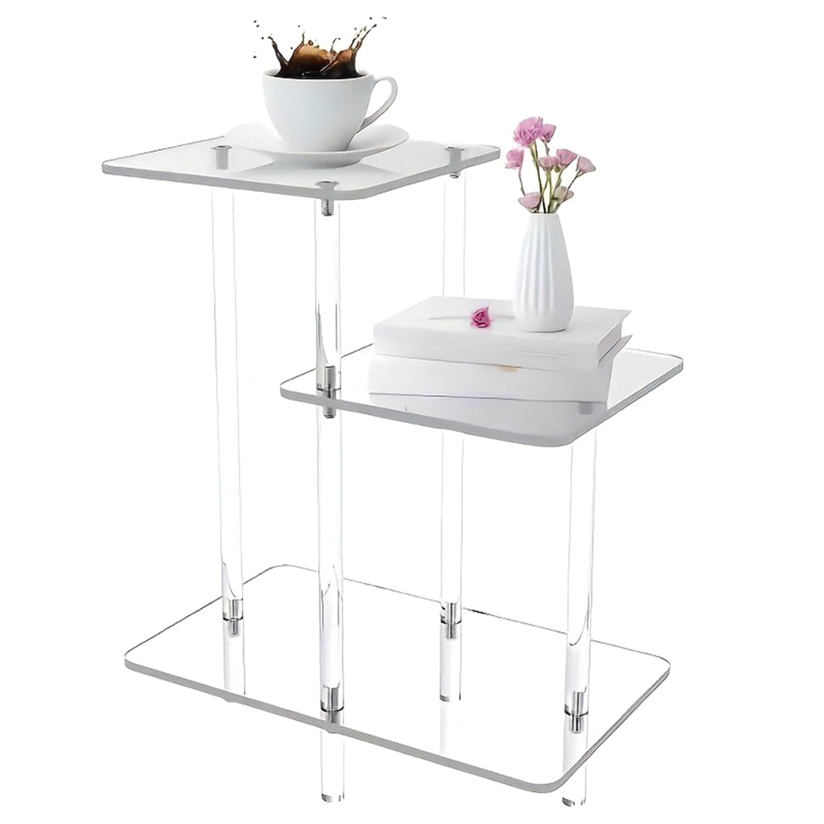 Akrylic Beistelltisch - Wohndeko Akzenttisch - DREI Ebenen Klarer Beistelltisch Für Schlafzimmer Wohnzimmer Flur Terrasse