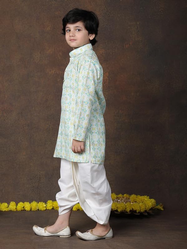 Image of superminis Boys Cotton Solid Jacket, Kurta Dhoti Set