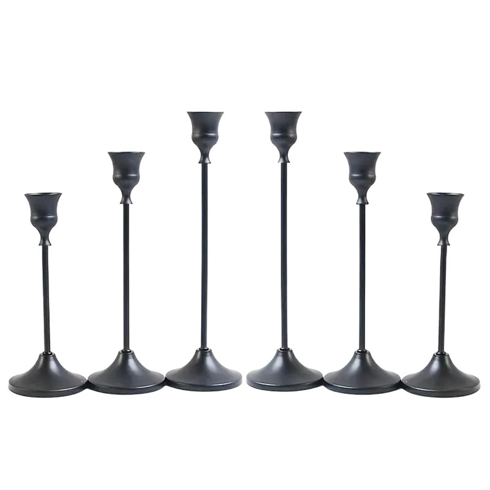 Portavelas Juego de 6 candelabros de Metal: románticos candelabros de Mesa for centros de Mesa de Bodas, cumpleaños y Decoraciones navideñas.(Black)
