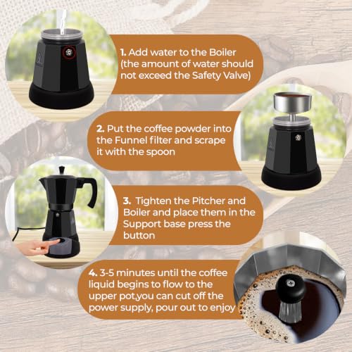 Image of Moka Pot Aluminum Electric Coffee Maker 6 Cup 300Ml Espresso Maker With Removable Base Ideal For Domestic Coffee Makers Mochapot Italian And Cuban Coffee Maker Espresso Coffee Maker Coffe